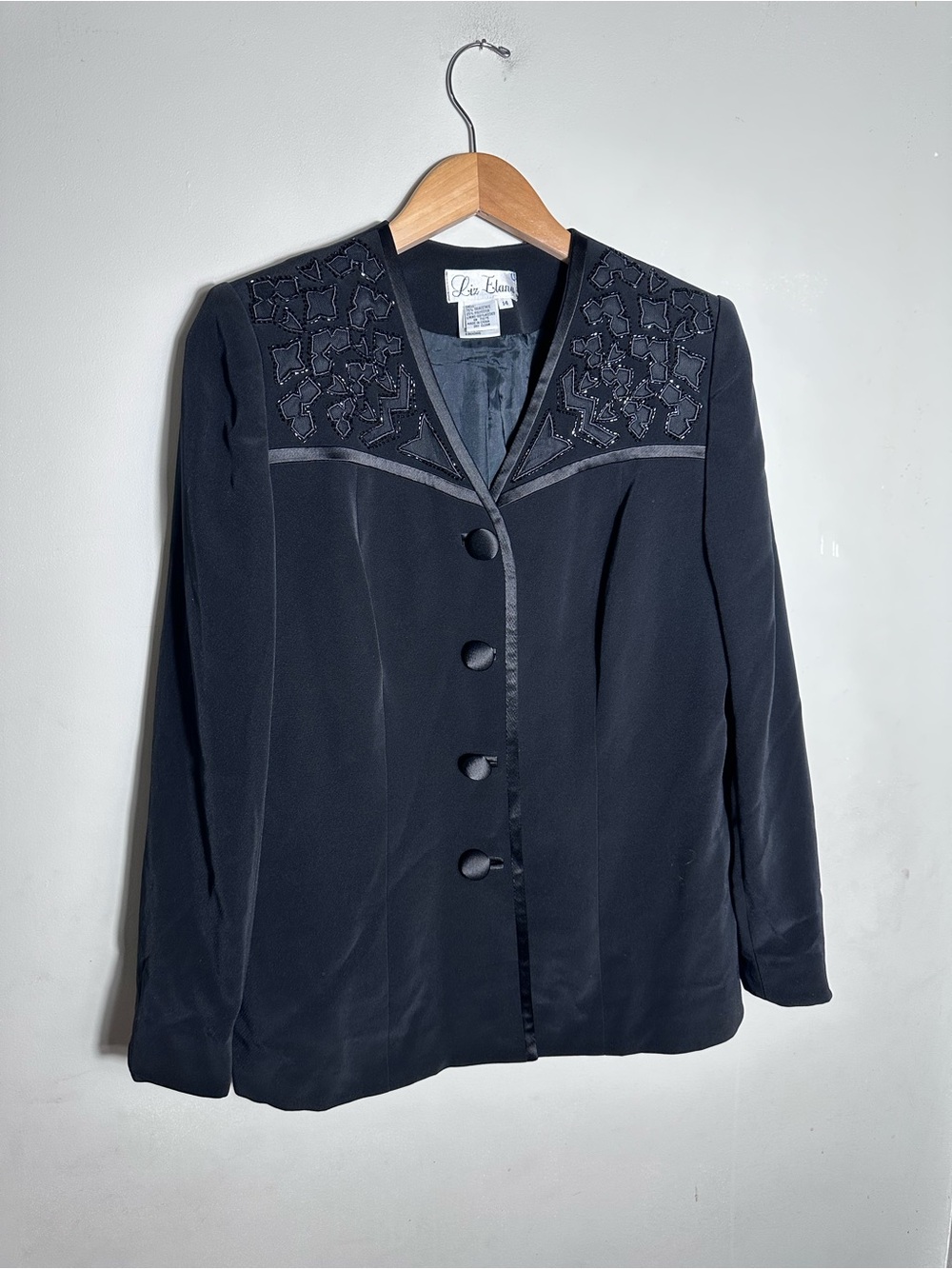 Vintage Liz Elena Black Embellished V-Neck Blazer
